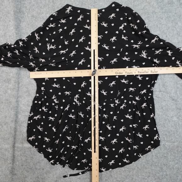 ModCloth Top Womens 1X Unicorn Print Long Sleeve Blouse Black Novelty - Picture 6 of 9